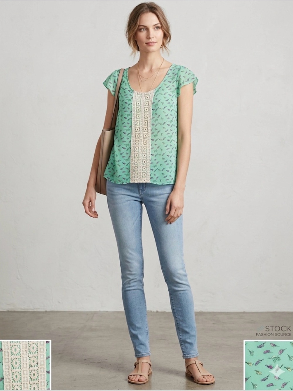 Wallflower Mint Green Bird-Print Top with Pink Accent